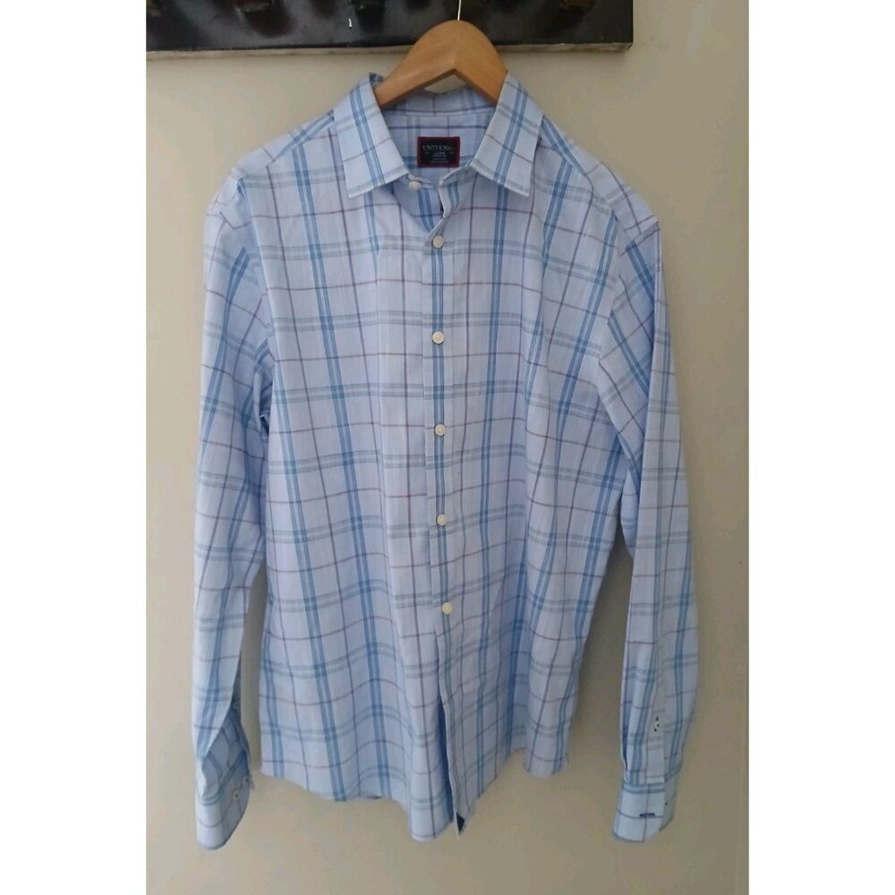 Untuckit Triano L/S Button Down Shirt Size Large Blue Plaid Old Money Work